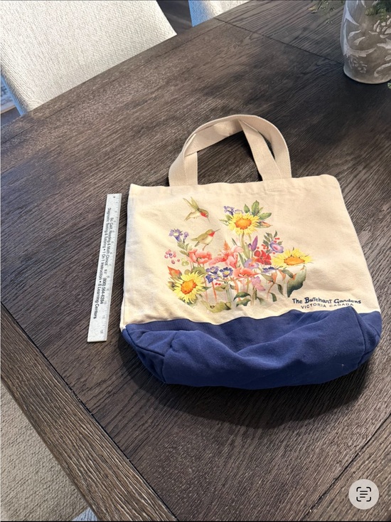 Handbags - Canvas Floral Tote Bag with Navy Base